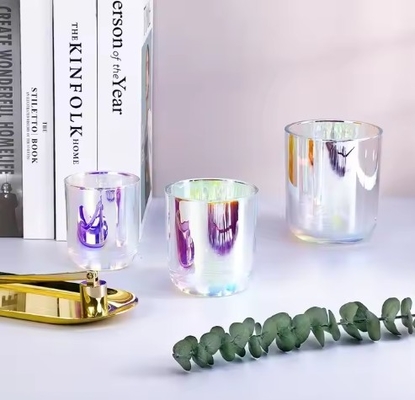 Luxury Empty 10oz 12oz 14oz Clear Iridescent Rainbow Glass Candle Jars With Lid And Boxes Packaging