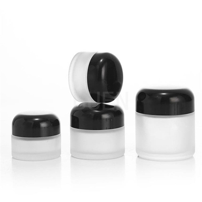 Forsted Glass Empty Cosmetic Jars Round, Shinny Black Cap Travel Cosmetic Jar